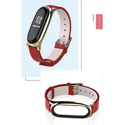 Шкіряний ремінець MiJobs для фітнес-браслета Xiaomi Mi Band 3 и 4 Type С червоний, тримач - золотистий - мініатюра 4