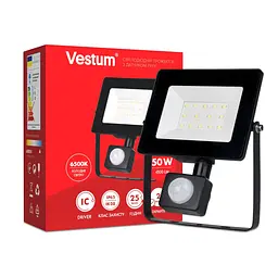 Прожектор Vestum з датчиком руху LED 50W 4300 Лм 6500K 175-250V IP65