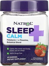 Засіб для покращення сну Natrol Sleep + Calm 60 жувальних цукерок полуниця