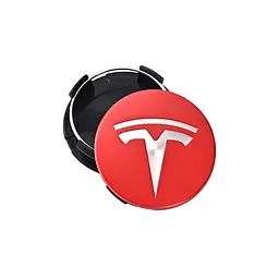 Ковпак колеса Tesla червоний срібний 56 мм алюміній 1 шт OEM 600587900A (ковпачок, заглушка)