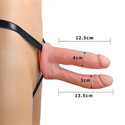 Страпон для подвійного проникнення LoveToy Unisex Hollow Double Penetrator 18 см тілесний - мініатюра 2