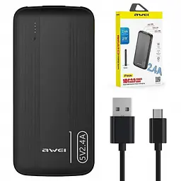 Зовнішній акумулятор Power bank AWEI P20K 10000 mAh 2 USB батарея заряджання Чорний