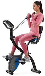 Велотренажер магнітний Hop-Sport HS-3010X Grix X-Bike з еспандерами чорно-синій - мініатюра 2