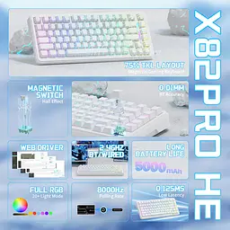 Ігрова магнітна клавіатура Attack Shark X82 Pro / Три режими підключення / Magnetic Switch / White - мініатюра 2