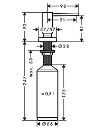 Дозатор кухонний Hansgrohe A71 500 ml врізний хром 40468000, Хром - мініатюра 2