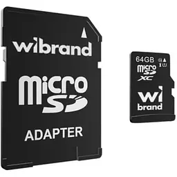 Карта пам'яті Wibrand microSDXC, 64Gb, Class10 UHS-I U1, SD адаптер (WICDXU1/64GB-A)