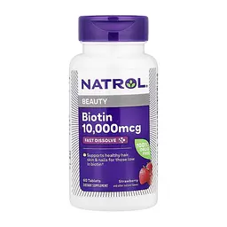 Біотин Natrol 10 000 мкг (Biotin) - 60 таблеток, для волосся, шкіри та нігтів