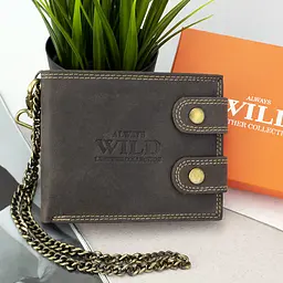 Чоловіче шкіряне портмоне Always Wild 2900-BIC коричневе на кнопках з ланцюжком