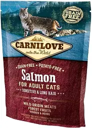 Сухий корм для дорослих кішок з чутливим травленням Carnilove Salmon Sensitive&Long Hair 400 г