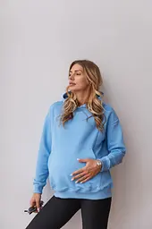 Вільний худі для майбутніх мам тринитка без начосу Chelm S-M (42-44) Lullababe Блакитний - мініатюра 5