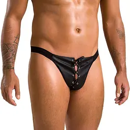 Чоловічі сліпи на шнурівці Passion 044 SLIP BEN XXL/XXXL Black, екошкіра, люверси - мініатюра 1