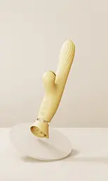 Вібратор-кролик Zalo Rose Rabbit Thruster 25 см (жовтий) - мініатюра 9