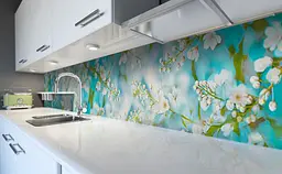 Кухонний фартух Цвітіння черемхи вінілова для кухні 65х250 см квіти Блакитний Happy Pocket Z184114 - мініатюра 5