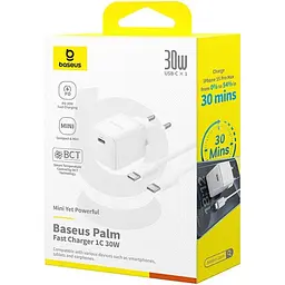 Мережевий зарядний пристрій Baseus Palm Fast Charger USB-C 30W + Cable USB-C to USB-C 60W 1m Moon White (P10111605213-01) [172514] - мініатюра 9
