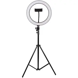 Кільцева світлодіодна LED лампа Flat Ring 10" + tripod 2.1m Black - мініатюра 2