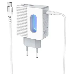 Зарядний пристрій Hoco 2USB C75 2.4A White + USB Cable Type-C