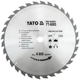 Диск пиляльний победітовий по дереву YATO 400х30x3.8x2.8 мм (YT-6085)