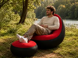 Надувний диван з пуфом Air Sofa / Надувне велюрове крісло з пуфом+насос Червоний - мініатюра 4
