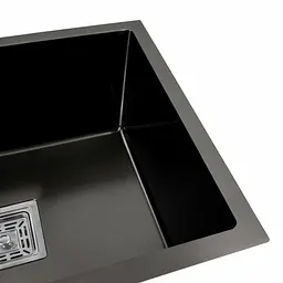 Кухонна мийка Platinum Handmade PVD 58x43 чорна монтаж під столешню HSB (квадратний сифон 3,0/1,0), Чорний - мініатюра 3
