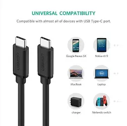 Кабель зарядний UGREEN US286 USB 2.0 Type-C to Type-C PD QC 4.0 1М Black (50997) - мініатюра 3