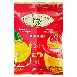 Цукерки Cavendish & Harvey Double Fruit Mixbag Грейпфрут з наповнювачем Ананас та Лимон з наповнювачем Полуниця 75 г