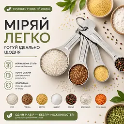 Набір мірних ложок із нержавіючої сталі 4 шт (1 столова ложка, 1 чайна ложка, 1/2 чайної ложки, 1/4 чайної ложки) Серебристий 88516 - мініатюра 3