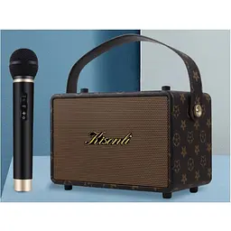 Портативна колонка ретро для караоке Kisonli G100 Bluetooth 1800 mAh 20 Вт 1 мікрофон Brown - мініатюра 2