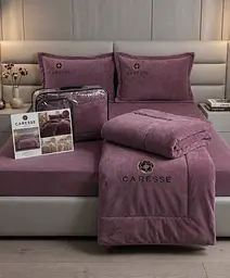 Постільна білизна євро велрова з простирадлом на резинці INGENUITY QUALITY 22228 200х230 см фіолетова