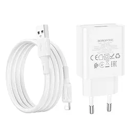 Адаптер мережевий BOROFONE Lightning Cable Aspirer single port charger set BA74A 1USB білий - мініатюра 6