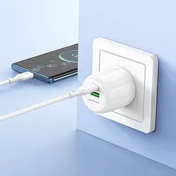 МЗП Borofone BA94A Lustrous PD30W+QC3.0 (1USB-A/1C) + кабель Type-C to Type-C White - мініатюра 4