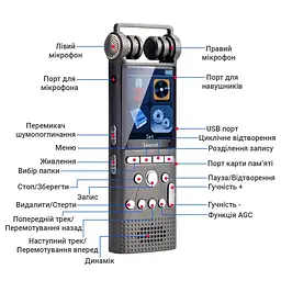 Професійний диктофон цифровий з лінійним входом Savetek GS-R06, 16 Гб пам'яті, стерео, SD до 64 Гб (100466) - мініатюра 8