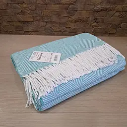 Плед Vladi бавовняний Валенсія Parquet 21684 140x200 см білий-бірюзовий - мініатюра 2