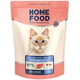 Сухий корм для котів з чутливим травленням Home Food Adult з ягням і лососем 400 г