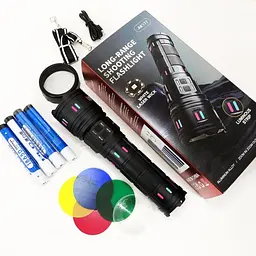 Ліхтар NIGHT VISION FLUORESCENCE XPRO AK177-1, білий лазер, LED, power bank, 4×18650, індикація заряду, ЗУ Type-C, zoom, 5 фільтрів (47153-177-1_1117) - миниатюра 4