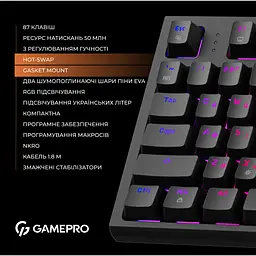 Клавіатура GamePro Red з Hot-Swap RGB Black дротова механічна (MK180B) - мініатюра 7