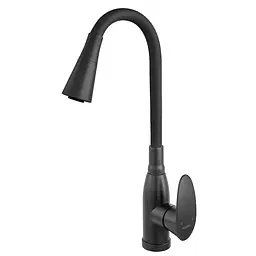 Змішувач для кухні Plamix Cezar-011-B Set Matte Black Refl.Black з силіконовим виливом, з підведенням PM0719, Чорний матовий