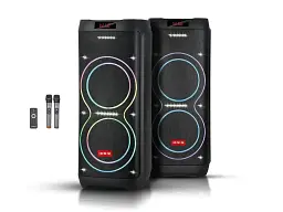 Акустична переносна колонка ZXX-5560 2x10" TWS/FM/USB/TF/BT/REC/LED/2MIC/ДУ 100Вт бездротова колонка - мініатюра 3