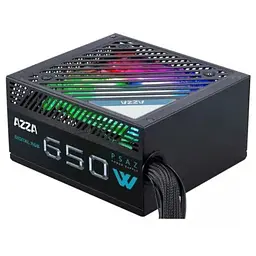 Блок живлення 650 Вт, AZZA, Black, 80+ Bronze, 12 см ARGB, 2xMolex / 5xSATA / 2x6+2-pin / 1x20+4-pin / 1x4+4-pin, захист UVP/OVP/OPP/OCP/SCP (PSAZ-650W(ARGB))