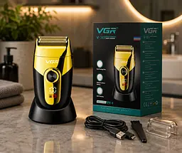 Чоловіча акумуляторна електробритва VGR V-383 / Шейвер з LED дисплеєм / Електробритва + зарядна станція - мініатюра 4