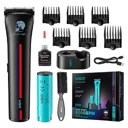 Триммер VGR V-160, 6 насадок, LED-дисплей, 8000 RPM, 2*2500 mAh, Black