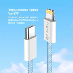 Дата кабель USB-C to Lightning 1.0m 27W blue ColorWay (CW-CBPDCL061-BL) - мініатюра 9