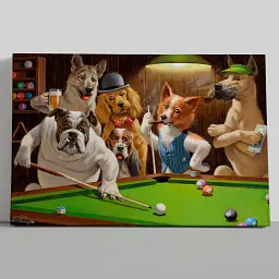 Інтер'єрна картина Собаки грають у більярд, Артур Сарнофф, Arthur Sarnoff, Dogs Playing Pool, інтер'єрний декор, 41×60 см (id4196)
