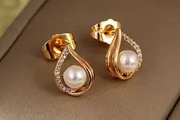 Сережки гвоздики Xuping Jewelry росинка з перлинками 1,2 см золотисті - мініатюра 2
