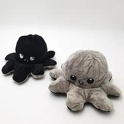 М'яка іграшка Восьминіг перевертень двосторонній веселий сумний Mood Octopus 16 см UKC чорно/сірий - мініатюра 9