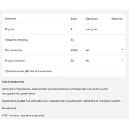 Міо та D-хіро інозитол для жінок Nutricost 120 капсул - мініатюра 4