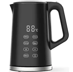 Електрочайник Castle CK-04B, Black, 2200W, 1.7 л, дисковий, подвійні стінки: нержавіюча сталь, пластик, функція регулювання та підтримування температури 40 - 100℃, сенсорний дисплей