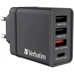 Зарядний пристрій Verbatim USB 30W PD3.0 4-ports black (49700)