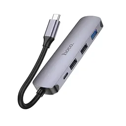 Usb-хаб Hoco HB27 Type-C multi-function converter (HDTV+Usb3.0+Usb2. 0x2+PD) сірий - мініатюра 2