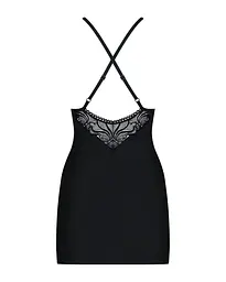 Сатиновий комплект для сну з мереживом Obsessive 828-CHE-1 chemise & thong S/M, чорний, сорочка, стр - мініатюра 6