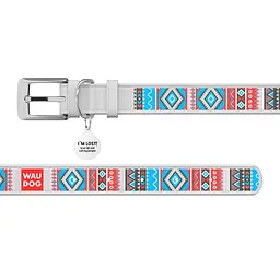 Нашийник для собак шкіряний Waudog Design з QR-паспортом "Етно" XL Ш 35 мм Д 46-59 см білий - мініатюра 3